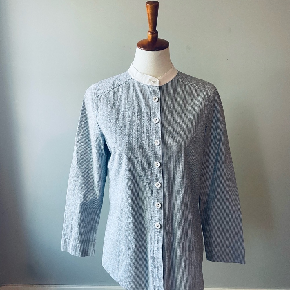 St. John Blue and White Button Down Shirt